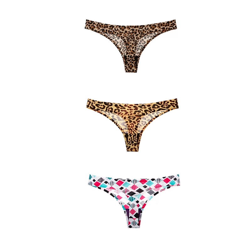 3pcs Sexy Thongs Ice Silk Printed Women Panties Seamless Panty Soft ...