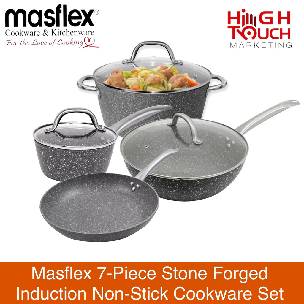 Masflex Bundle Of 4 Stone Induction Non Stick Cookware Set - Casserole ...