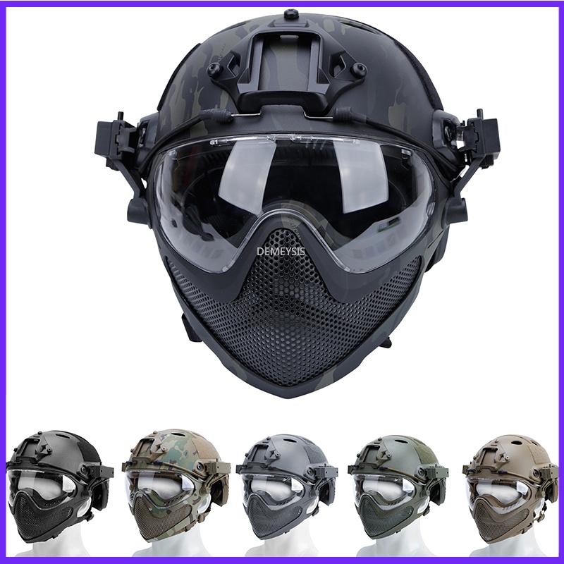 Outdoor Tactical Helmet with Full Face Mask Airsoft Paintball