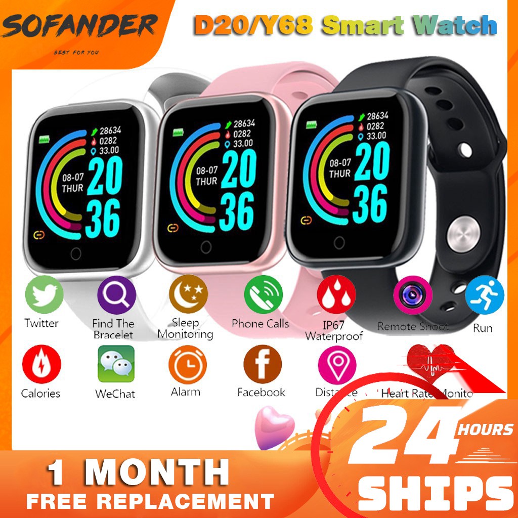 COD Y68 Smart Watch Waterproof Bluetooth Smartband Shopee