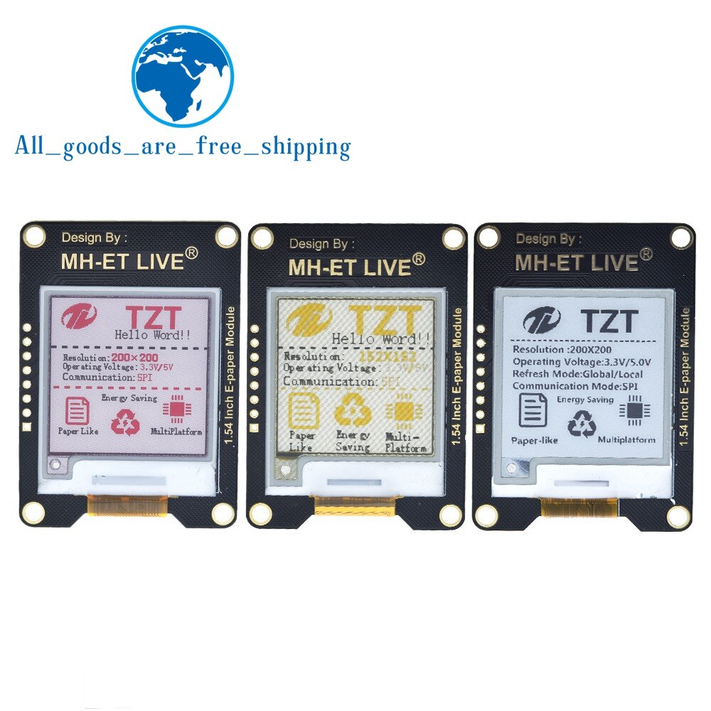 Module Affichage EPaper/e-Ink 1.54" 200x200 Pixels - SPI - Tricolore (noir/blanc/rouge) - Waveshare