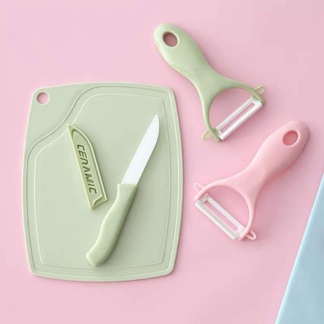 3pcs Pink Ceramic Fruit Knife, Candy Color Cutting Board, Peeler, Fruit  Knife Set, Ceramic Knife Kit, Kitchen Gift Set