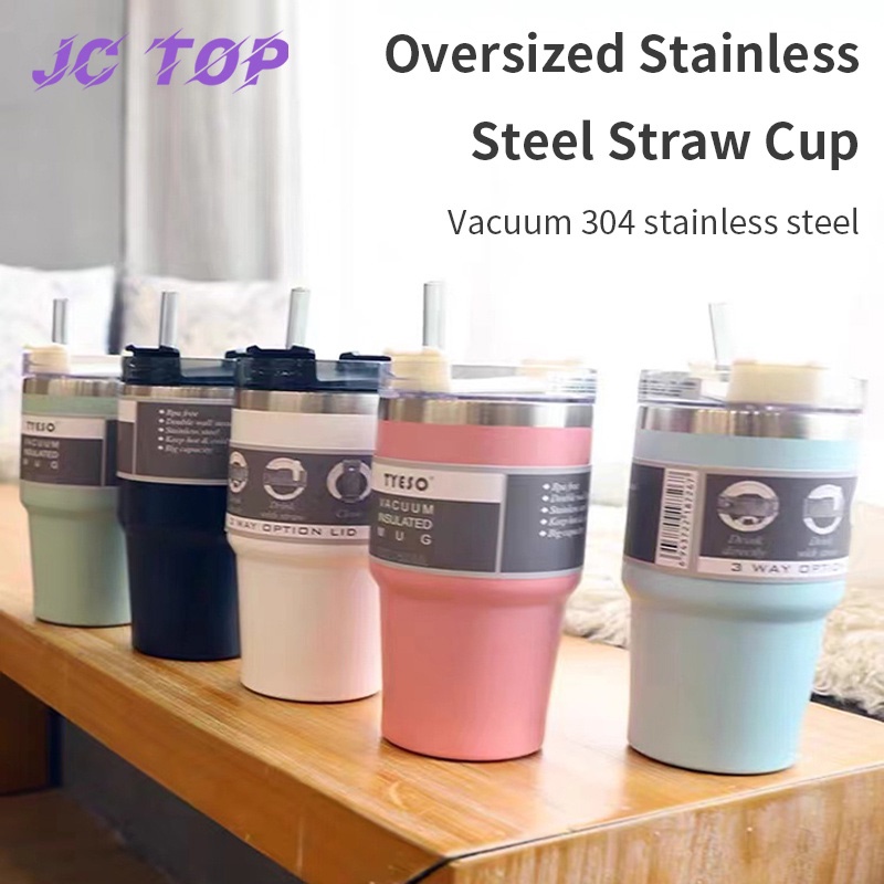 JcTop Stainless Steel Thermos Cup with Straw Coffee Cup 600ML Water ...