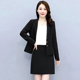 Women's Skirt Suit 2 Pieces Set Office Lady Work Wear Jacket Skirt Sui