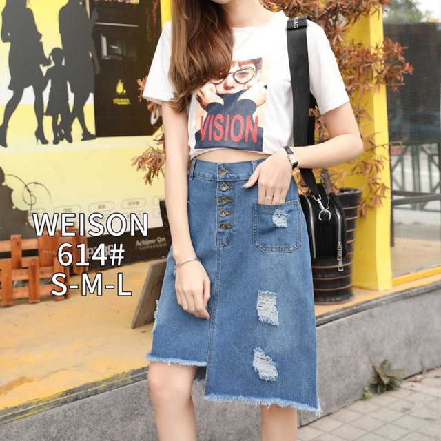 Denim store tattered skirt