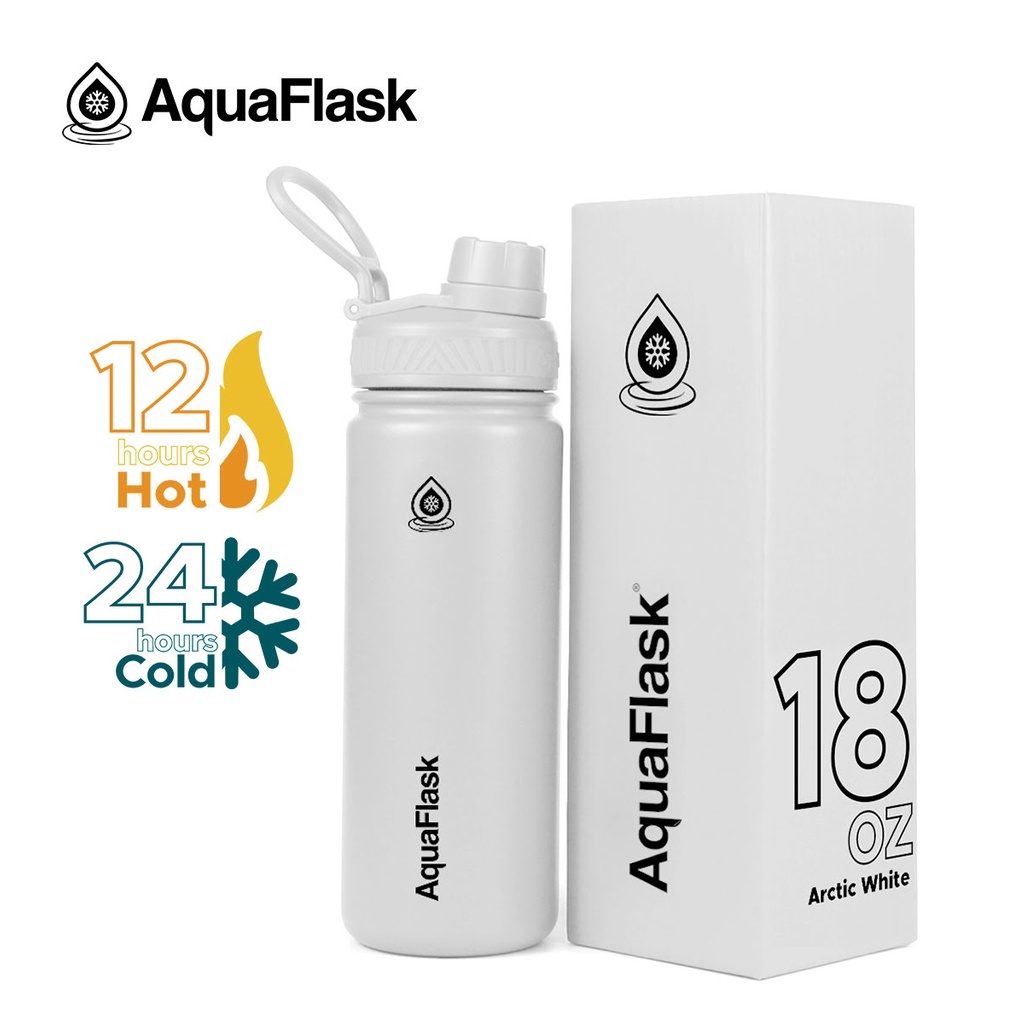 Aquaflask 18oz Arctic White Wide Mouth with Spout Lid Vacuum Insulated