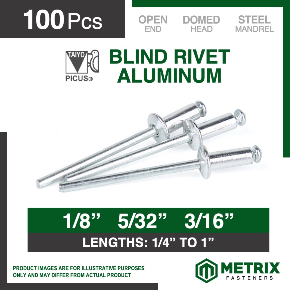 100pc Snap Tite Blind Rivet / Pop Rivet, Aluminum Rivet 1/8 5/32 3/16 3 ...