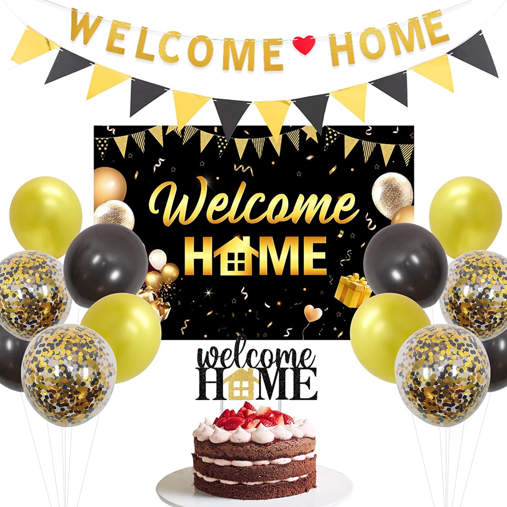 JOLLYBOOM Welcome Home Decorations Black and Gold - Welcome Home Banner ...