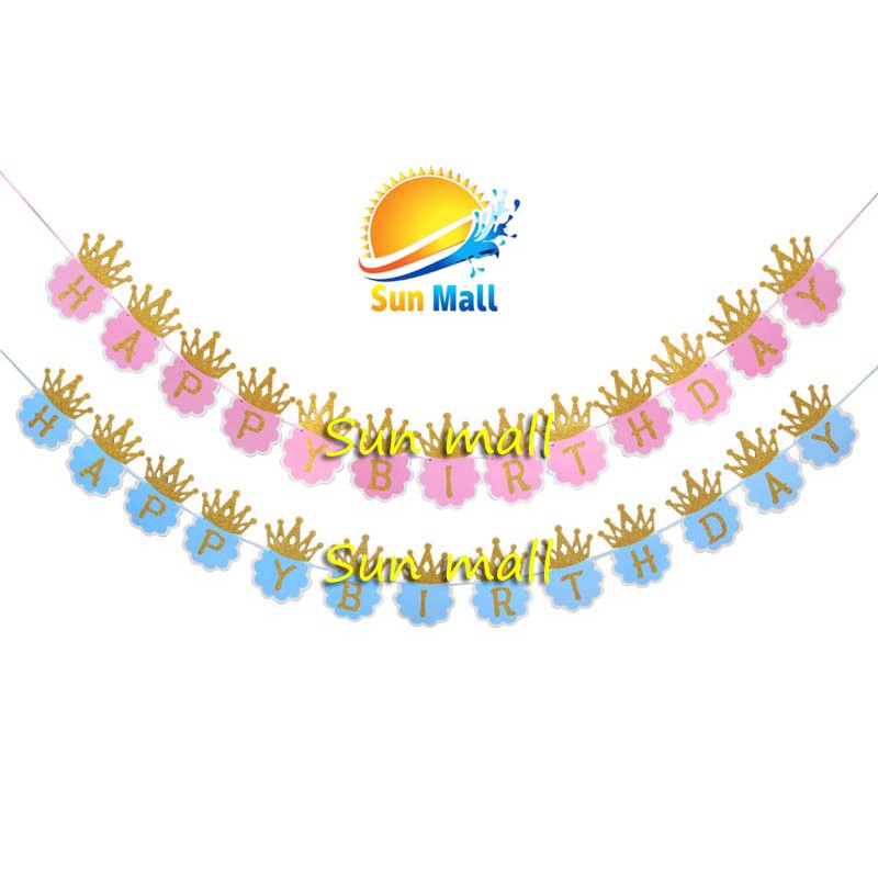 Happy Birthday Crown Banner Party Decoration Blue Pink | Shopee Philippines