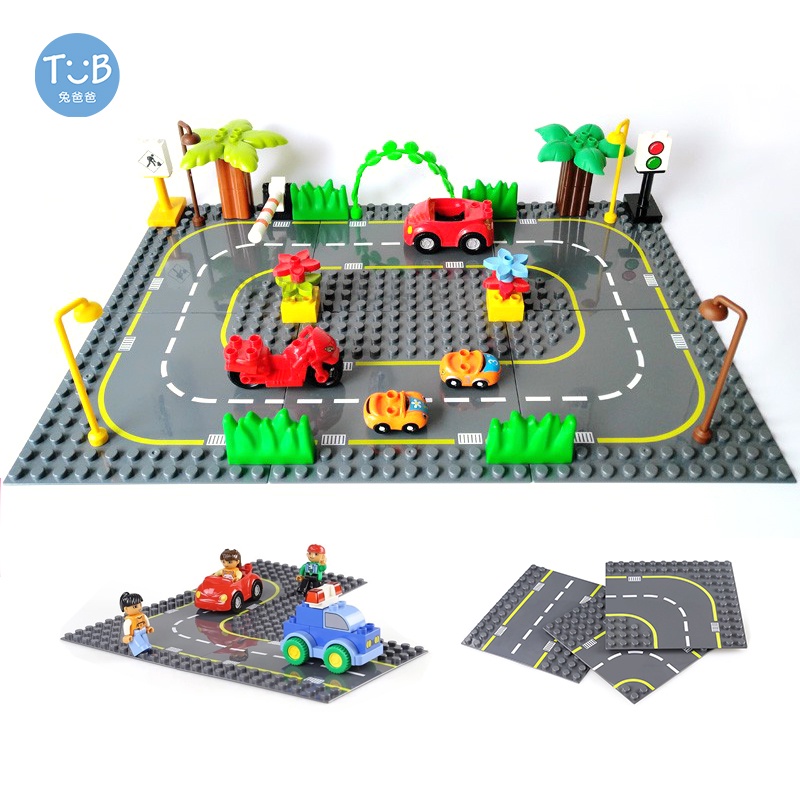 Highway Road Baseplate With Brick Series City Street Base Plate Big Building Blocks Assembled