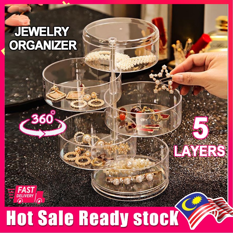 Spenlly Rotating Jewelry Tree Rack With Storage Box - Pink Branch Organizer For Necklaces, Rings, Bracelets