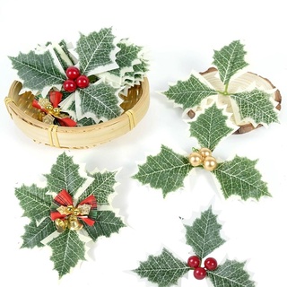 50 Pieces Artificial Holly Berries with Green Leaves Gold Red Holly Berry  Stems with Leaves Artificial Holly Leaves and Berries for Christmas Wreath  Arrangement Cake Toppers Craft Wedding Party Home