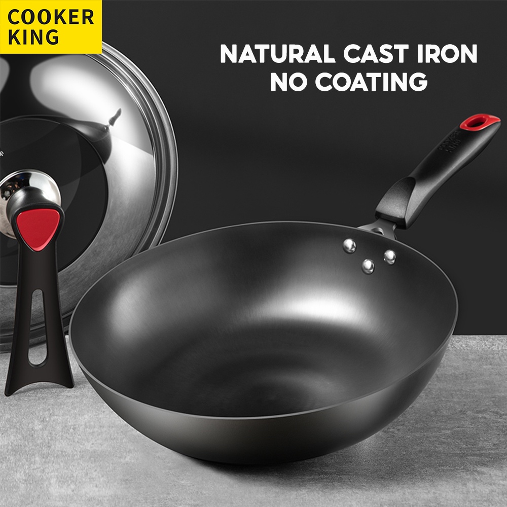 COOKER KING《No Coating》Kuali Periuk Besi Cast Iron Wok Carbon Steel Wok ...