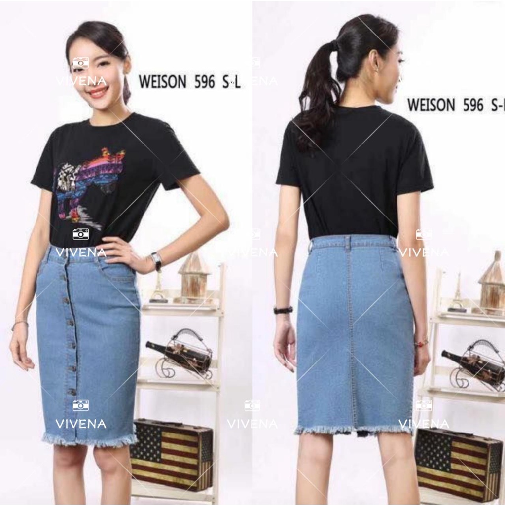 VIVENA Maong skirt LONG SKIRT W/ POCKET#596 skirt palda | Shopee ...