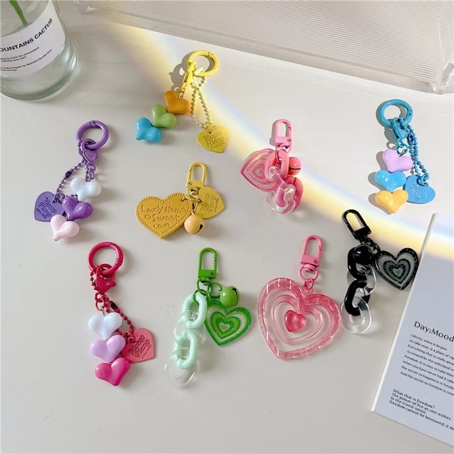 Listo Stock Love Bell Keychain Pendant Small Fresh Color Acrylic Chain ...