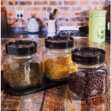 DELISOGA (1PC) JAR❣️ Transparent Jar With Black LID Food Bottle Kitchen  Food Storage Jar, ColorBox