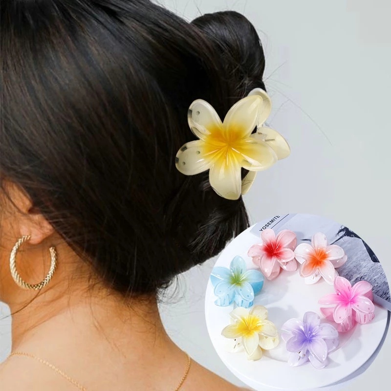 Women Girl Summer Colored Gradient Acrylic Flower Crab Hair Clip/Flower ...