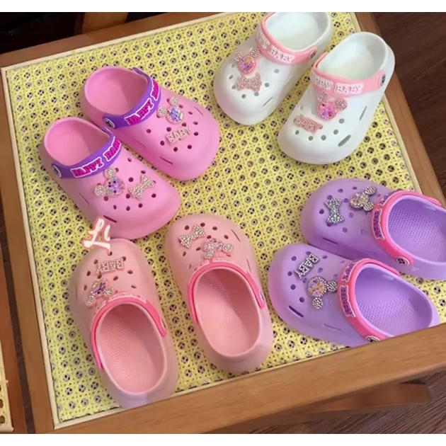 Pastel Color Crocs Style Happy Baby Slippers For Kids 3268 XS S