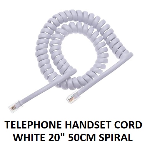 Telephone Handset Cord White 20" 50cm Spiral Phone Cord Handset Cord