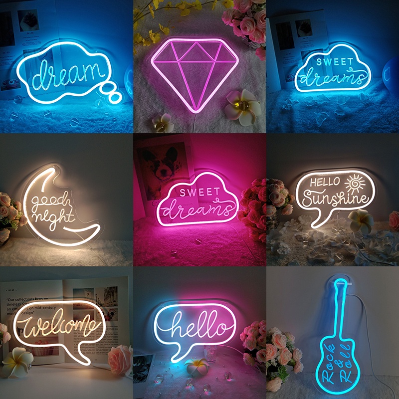 Sweet Dream Led Neon Lamp Cloud Moon Good Night Led Neon Light Welcome ...