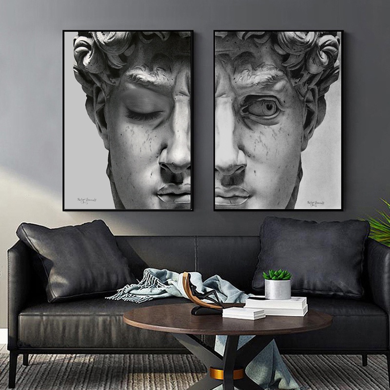 Retro Renaissance David Solid Sculpture Canvas Painting Half A Face ...