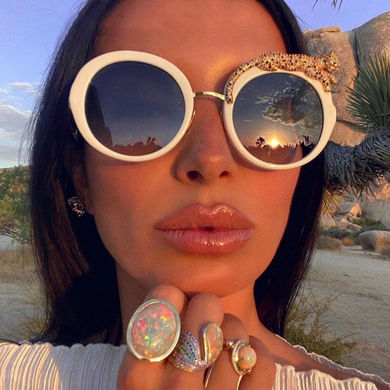 Fashion Women Men Leopard Round Frame Metal Texture Sunglasses | Shopee ...