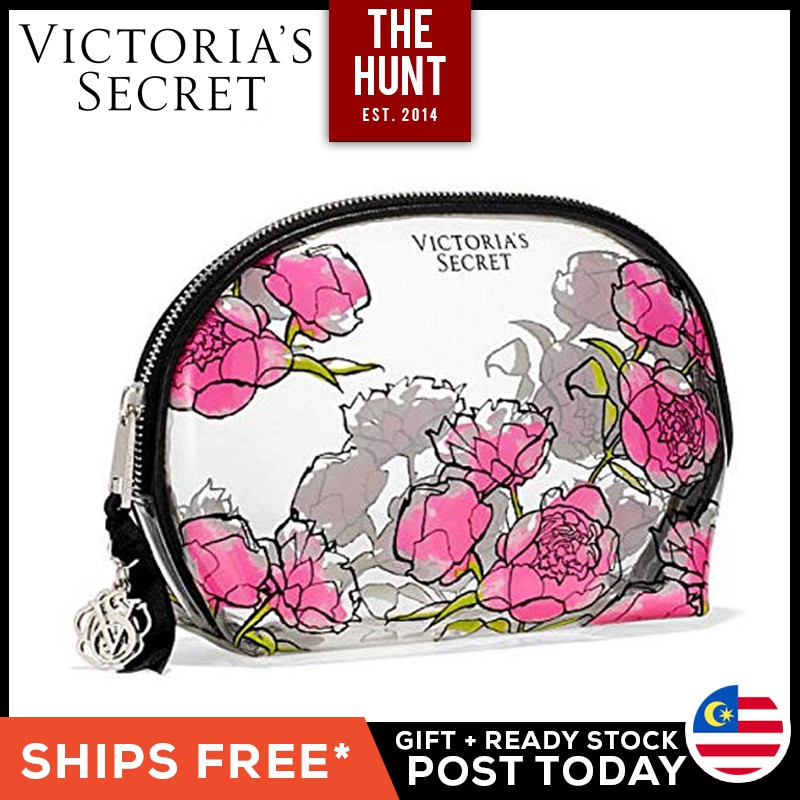 VICTORIA'S SECRET Clear Rosy Makeup Pouch Floral Organizer Flower Cosmetics Wash Bag Hadiah Beg