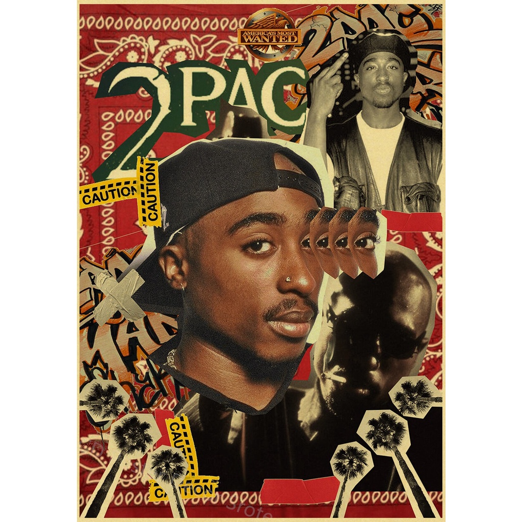 Hip Hop Singer Tupac Retro Poster Kraft Paper 2PAC Prints Posters ...