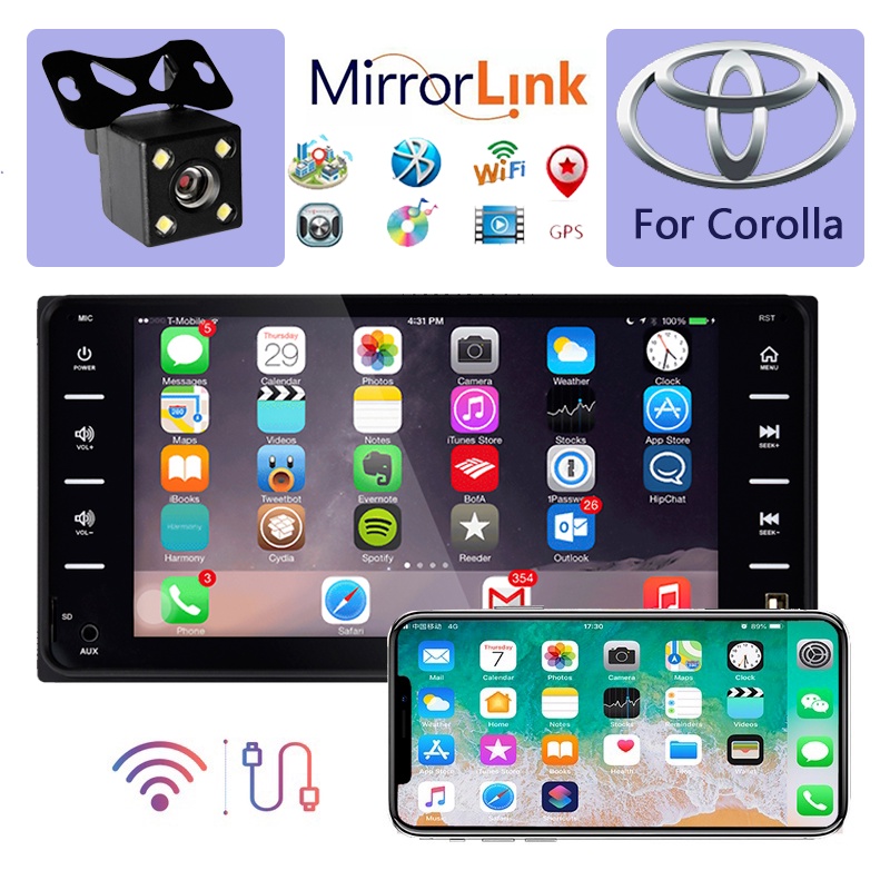 Car Stereo MP5 DVD Player for Toyota Corolla 2 Din 7 Inch Touch Screen