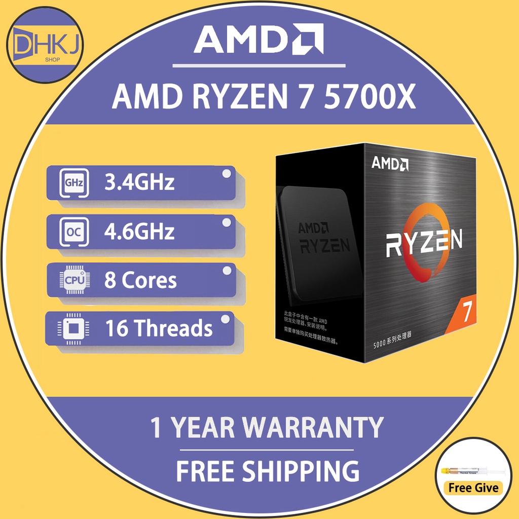 AMD Ryzen 7 5700X AM4 CPU Processor 65W 3.4 GHz up to 4.6GHz 8-Cores R7  5700X