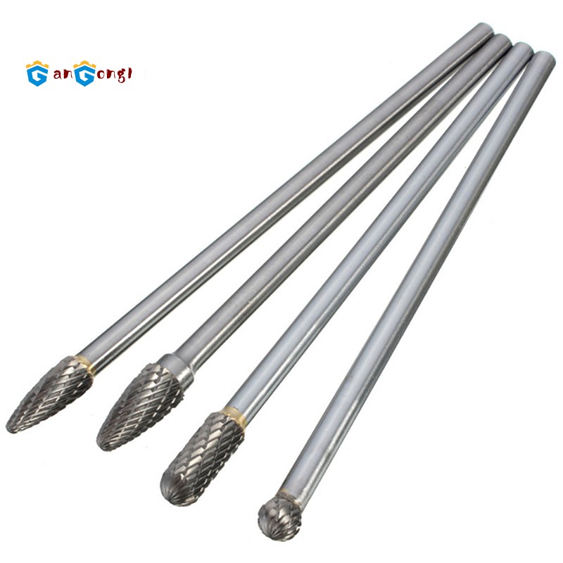 4Pcs Long Reach Rotary Burr Double Cut Tungsten Carbide Bit 1/4 Shank 6 ...