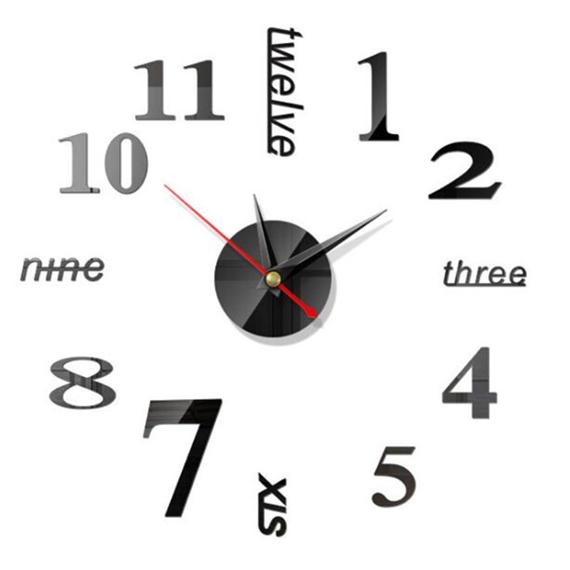 Mirror DIY Large Wall Clock DIY Wall Clock 3D Mirror Sticker Metal