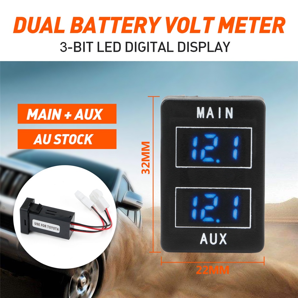 32x22mm Black AUX Main Car Dual Battery Volt Meter 12V-24V for Toyota ...