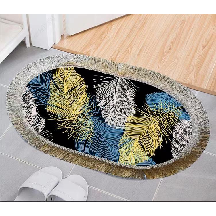 Graphic Pattern Design Doormat with Golden Crochet Lace for Living Room ...