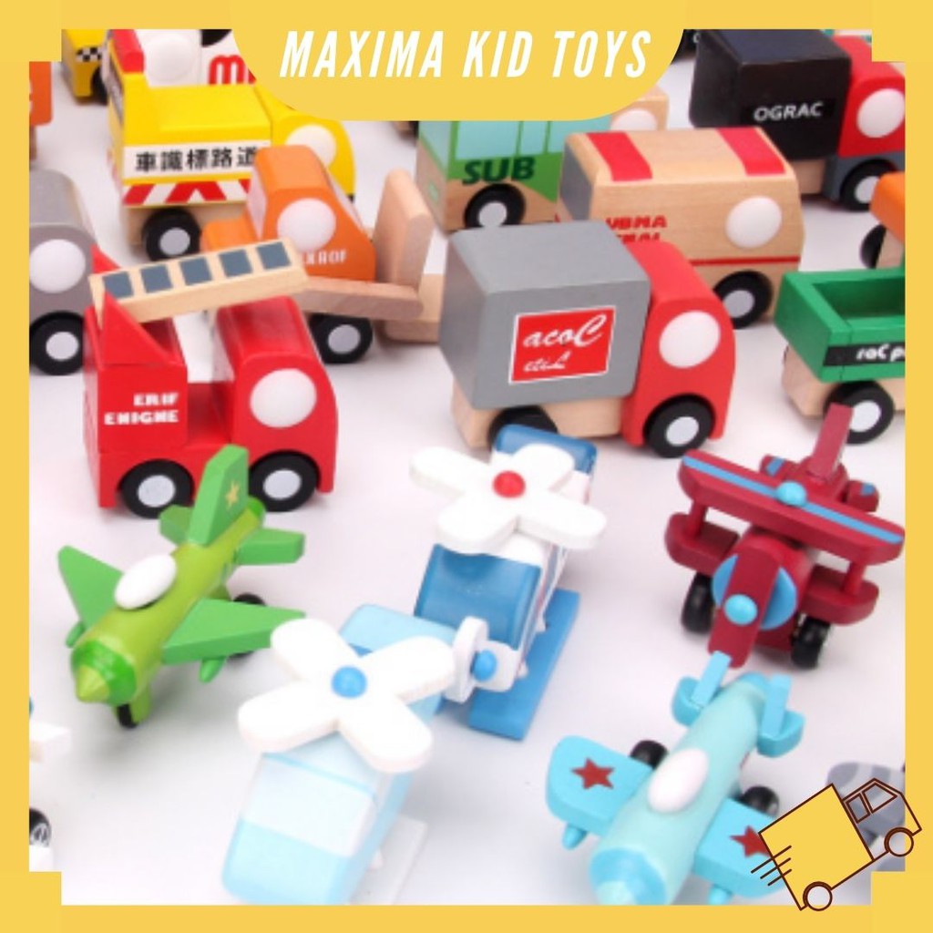 MaximaKidsToy Car Models Plane Model Construction Wooden Toy Set ...
