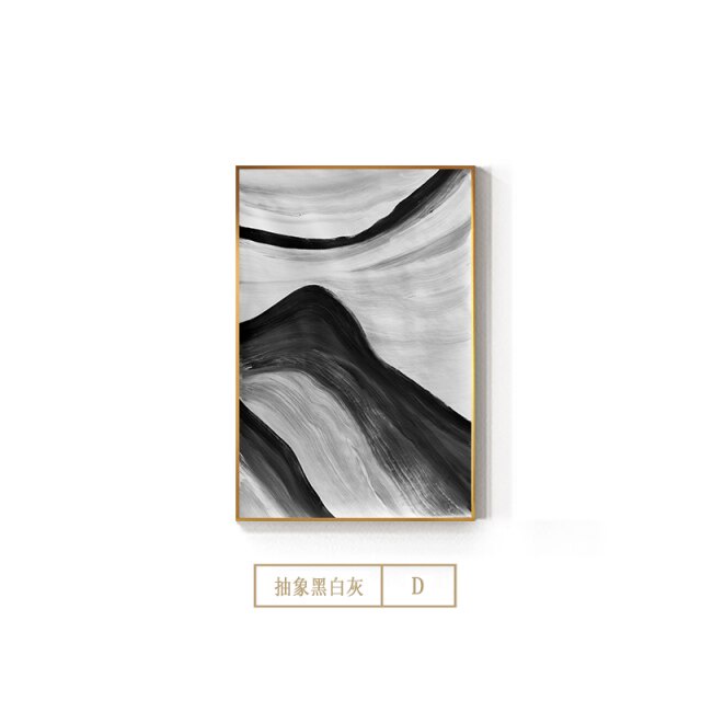 Framed Nordic Black White Geometric Painting Abstract Gray Canvas ...