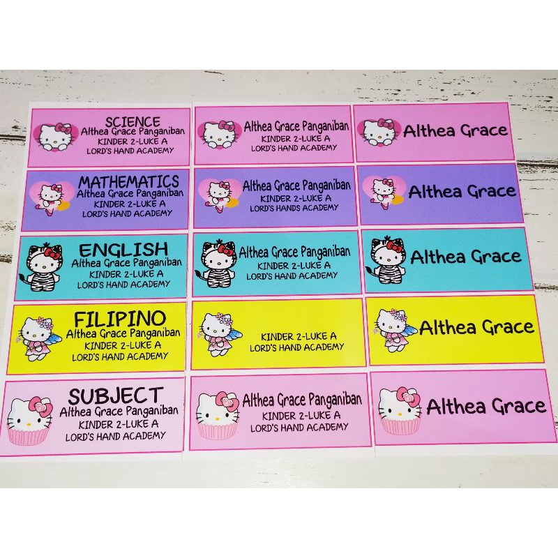 Sticker Subject Labels Name Tag Labels Hello Kitty Back to School