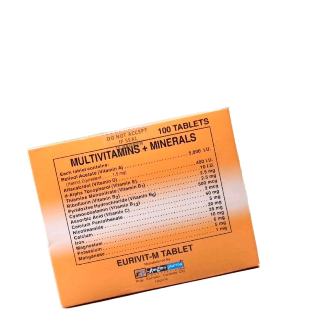 EurivitM tablet Multivitamins + Minerals.Expires 2023. FDA approved