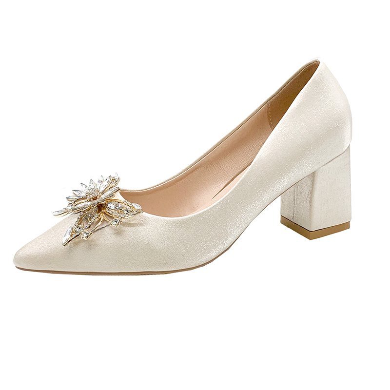 Women s High Heels Women s Chunking Heels Wedding Party Shoes Bridal Shoes Bridesmaids Shoes Classic Butterfly Crystal Fasteners 4.5cm 6.5cm