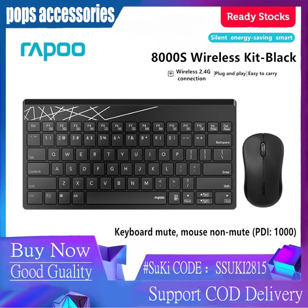 Original Rapoo 8000S Waterproof 2.4GHz Portable Wireless Keyboard With