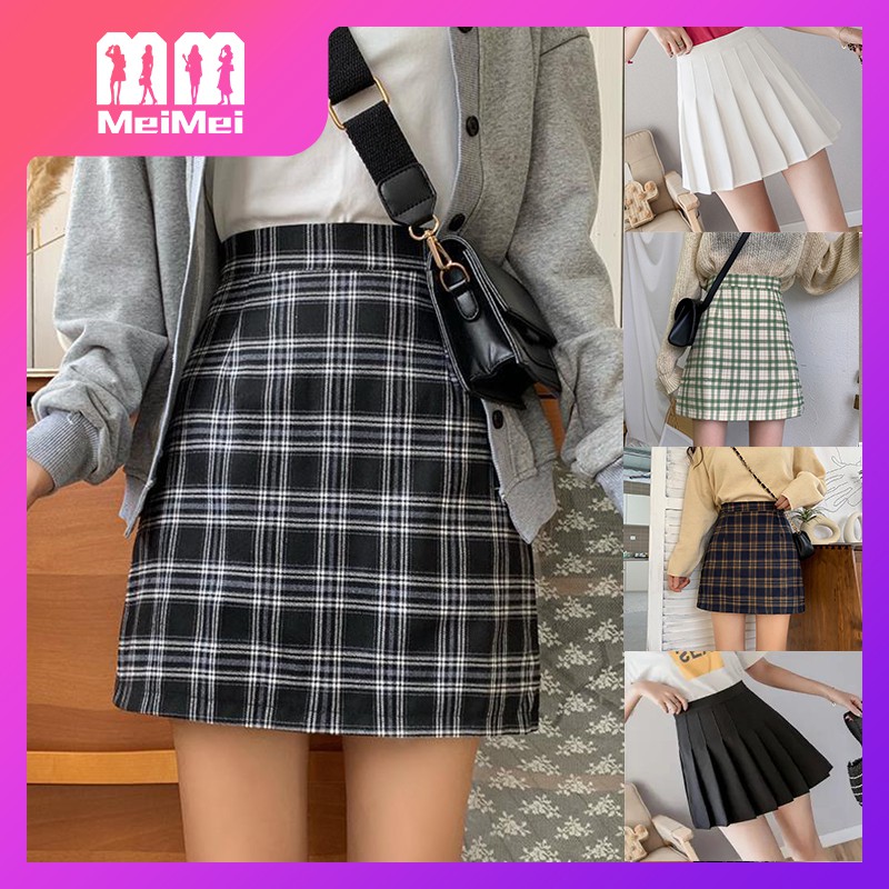 Yihua plaid skirt high waist A line skirt short skirt skirt half skirt girl student plus size 5XL Shopee Philippines