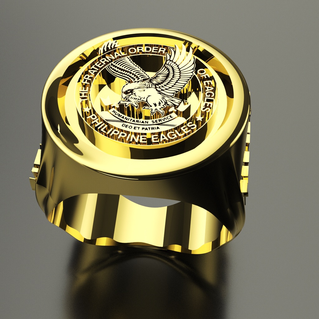 TFOE (PE) Kuya mans/ATE ladies mini Bull Ring , DEO ET PATRIA, Gold Plated Brass, The Fraternal