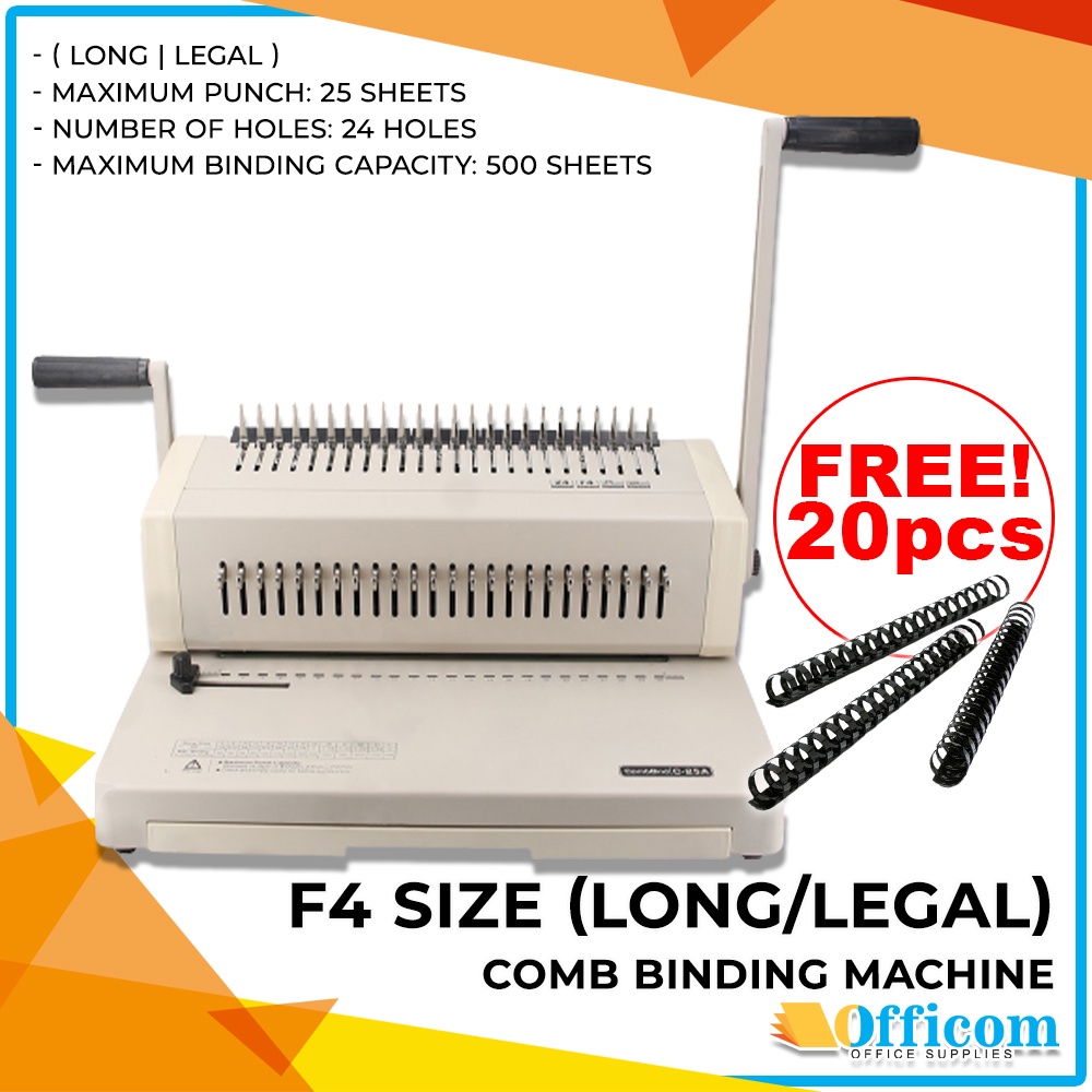 F4 Size Comb Binding Machine C25A (25sheets Punched) (500sheets Bind) 24 Holes FREE 20pcs Binder