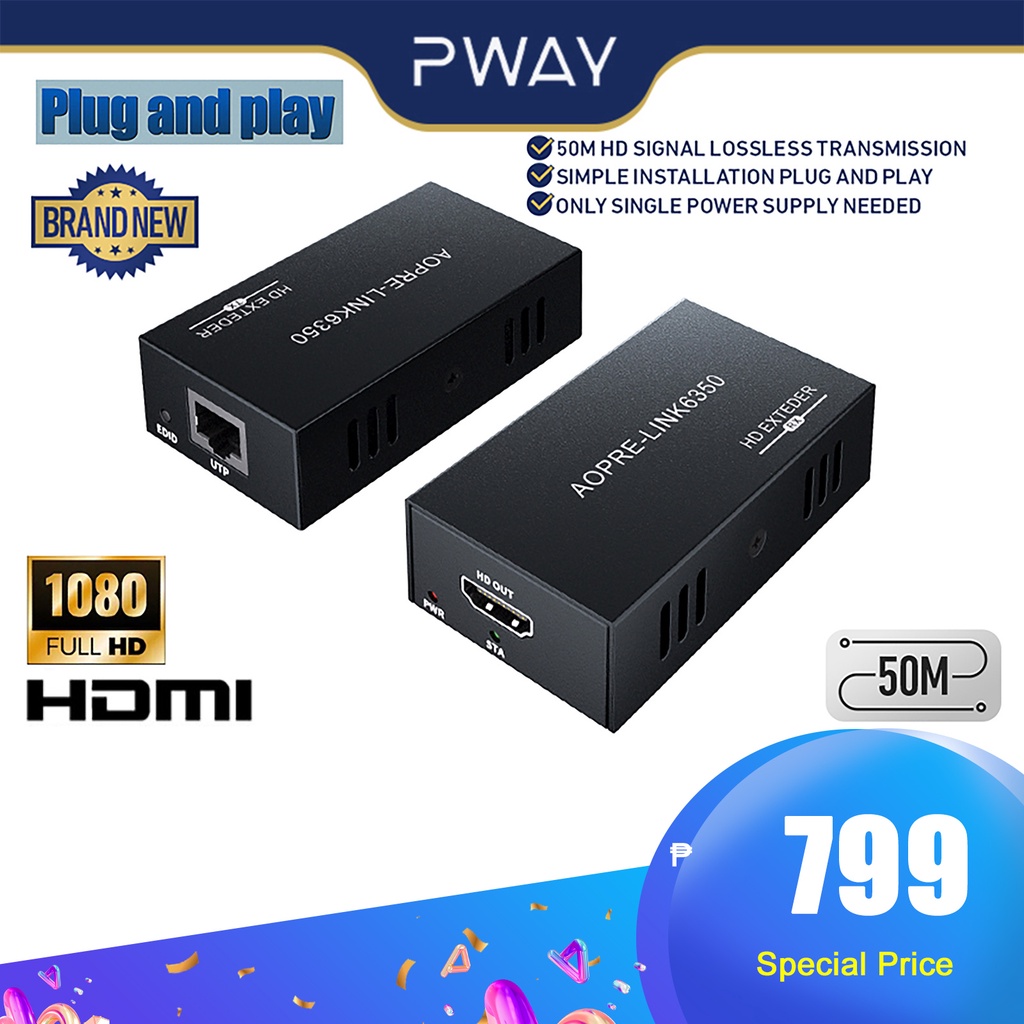 PWAY HDMI Extender HDMI To Cat5E Cat6 RJ45 Video Signal 1080p60Hz Full