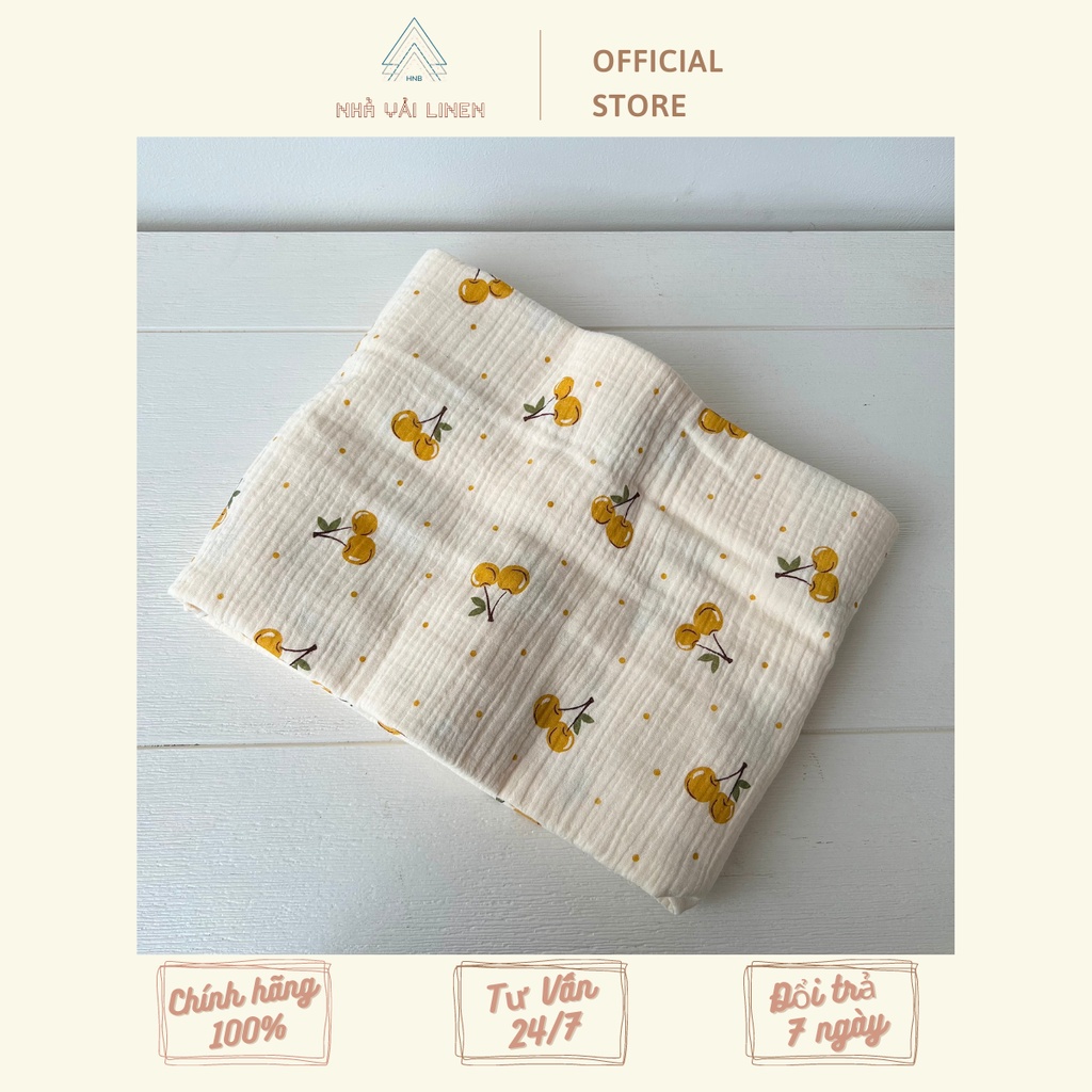 Large Yellow Cherry Muslin Patterned Fabric Beige Background - Saffron ...