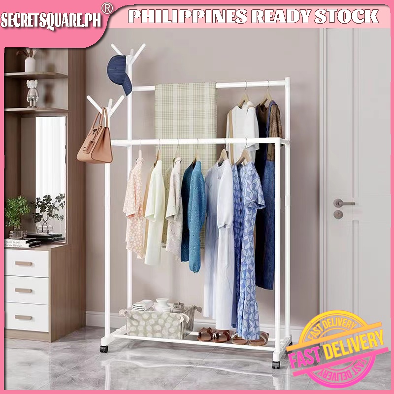 ☘COD☘ Hanging clothes rack clothes rack drying clothes rack mobile ...