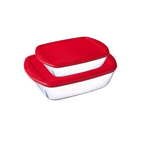 Pyrex 1.3L borosilicate glass food containers with divider