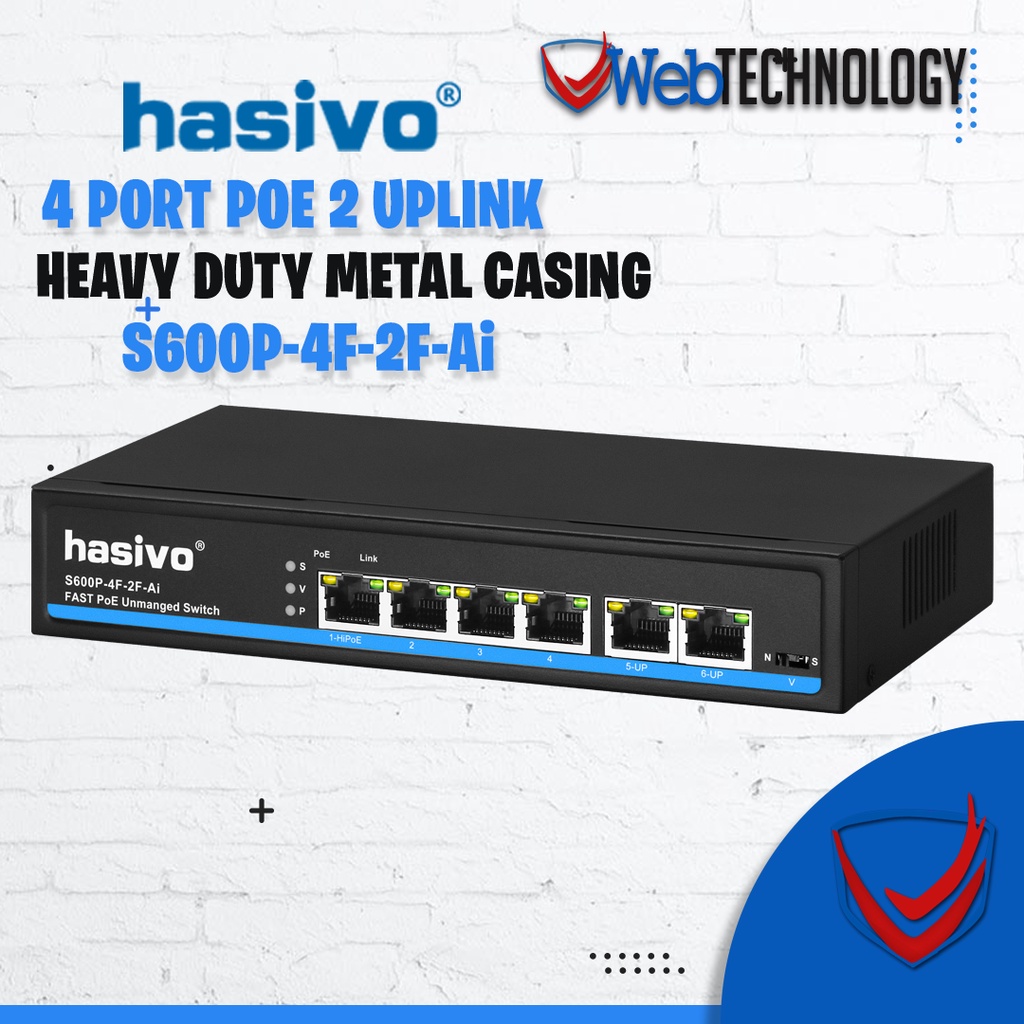 POE 4 Port Switch with 2 Uplink Port Heavy Duty POE Hasivo Brand