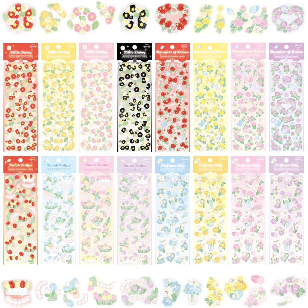 Korean Deco Stickers Set, DIY Colorful Glitter Self Adhesive Stickers ...