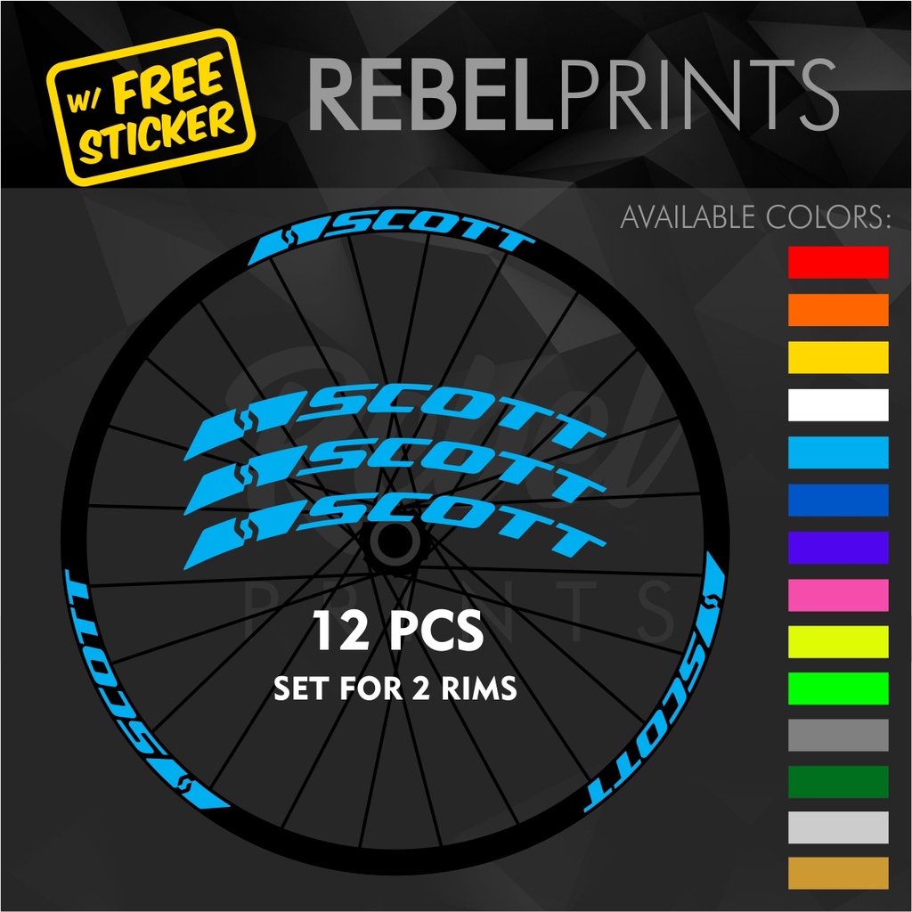 SCOTT (12 pcs) Wheel Rim Sticker Decal Vinyl for Mountain Bike or Road ...